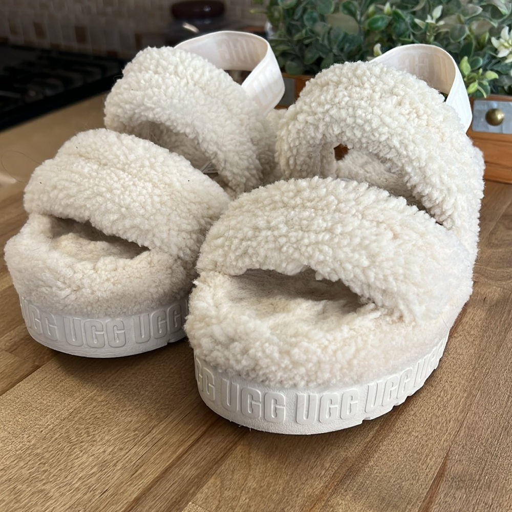 Ugg Oh Fluffita Cream Platform Back Strap Slide Shoes - Picture 6 of 15